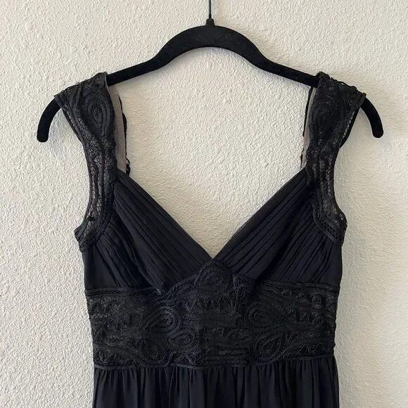 BCBG MaxAzria Dress Size 0 Silk Black Long Cap Sleeve Formal Black Tie Classic - Picture 2 of 16